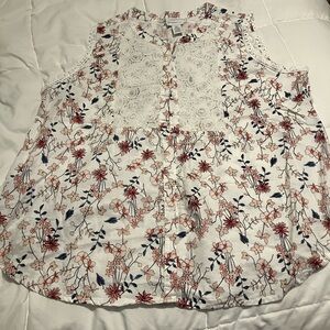 Liz Claiborne XXL Floral Linen Blend Lace Front Sleeveless Blouse